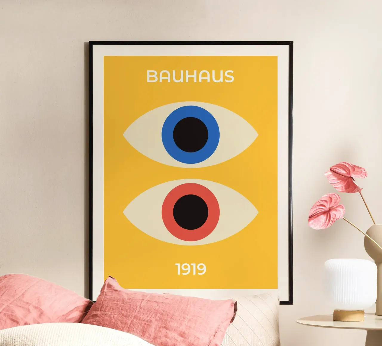 Bauhaus Ogen 1919 Tentoonstelling (Blauw en rood getint) poster van Paigaam Studio
