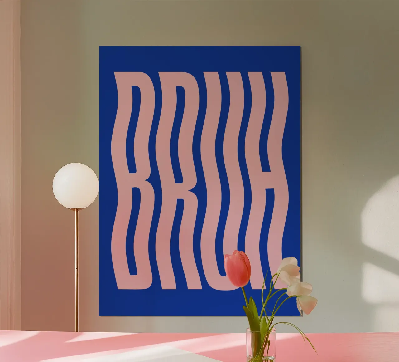 Bruh Wavy Type (Blue tone) poster with wooden frame by Paigaam Studio