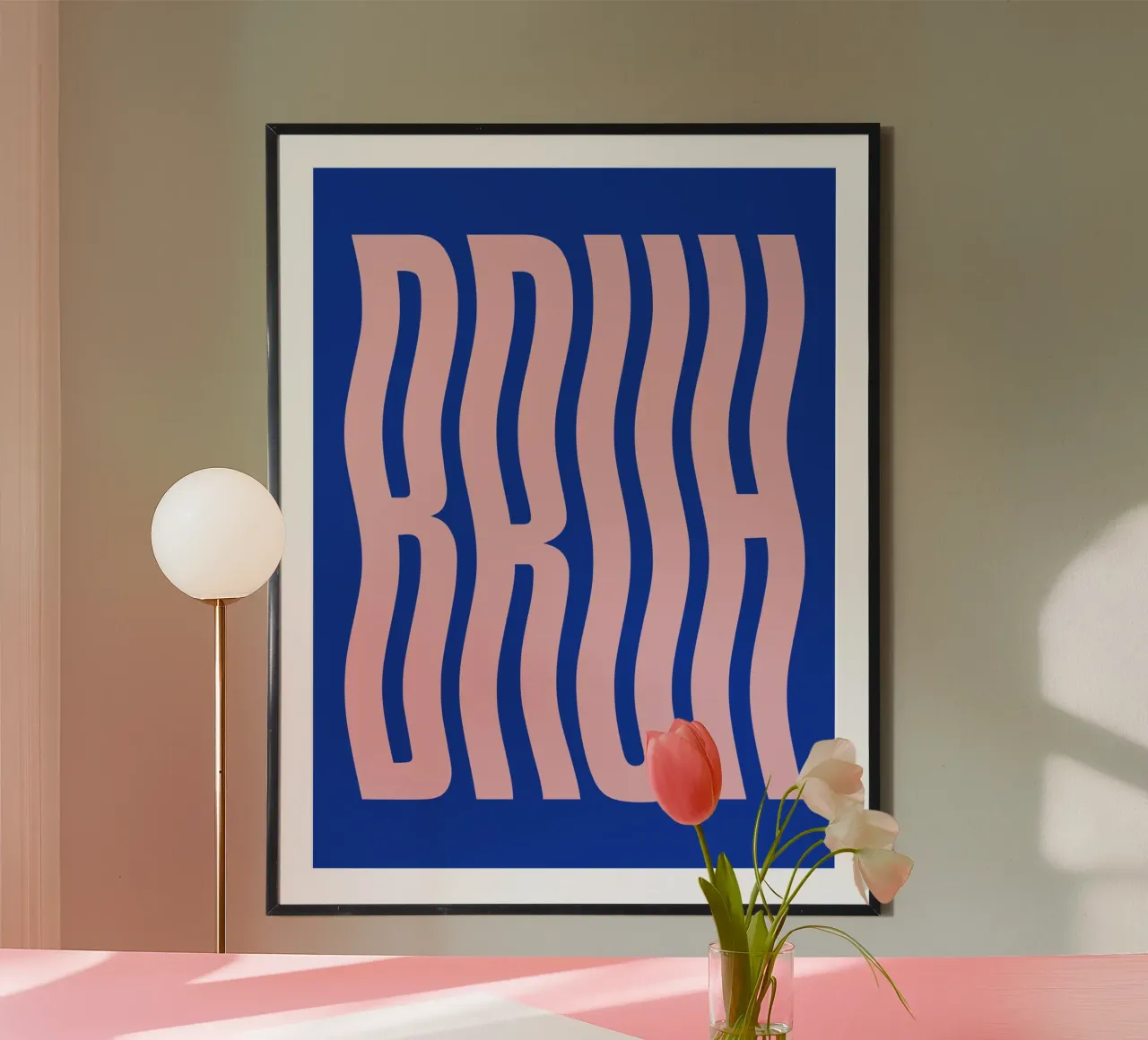 Bruh Wavy Type (Blue tone) poster with wooden frame by Paigaam Studio