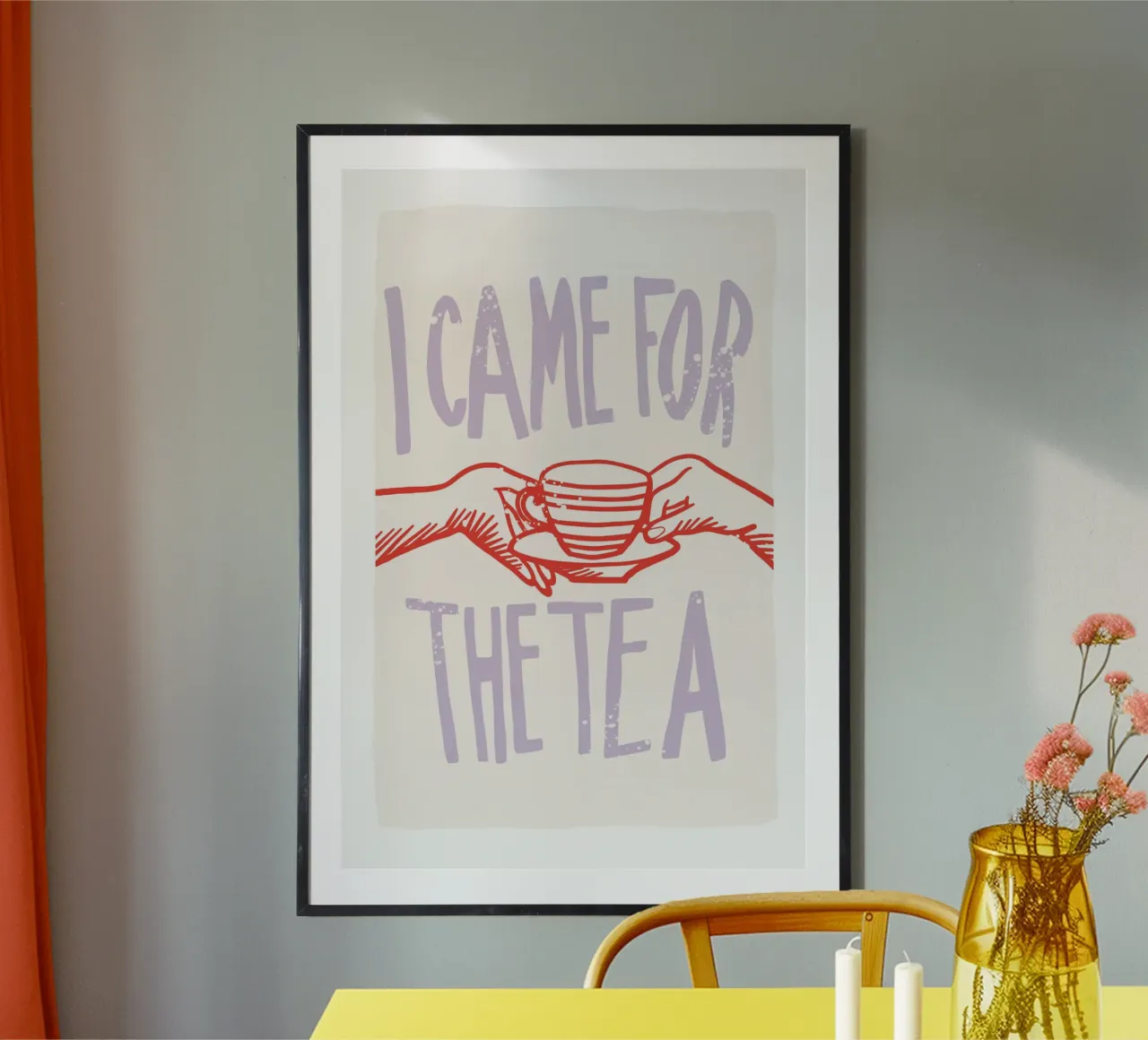 Sono venuto per il tè poster con telaio in legno da Malou-Studio