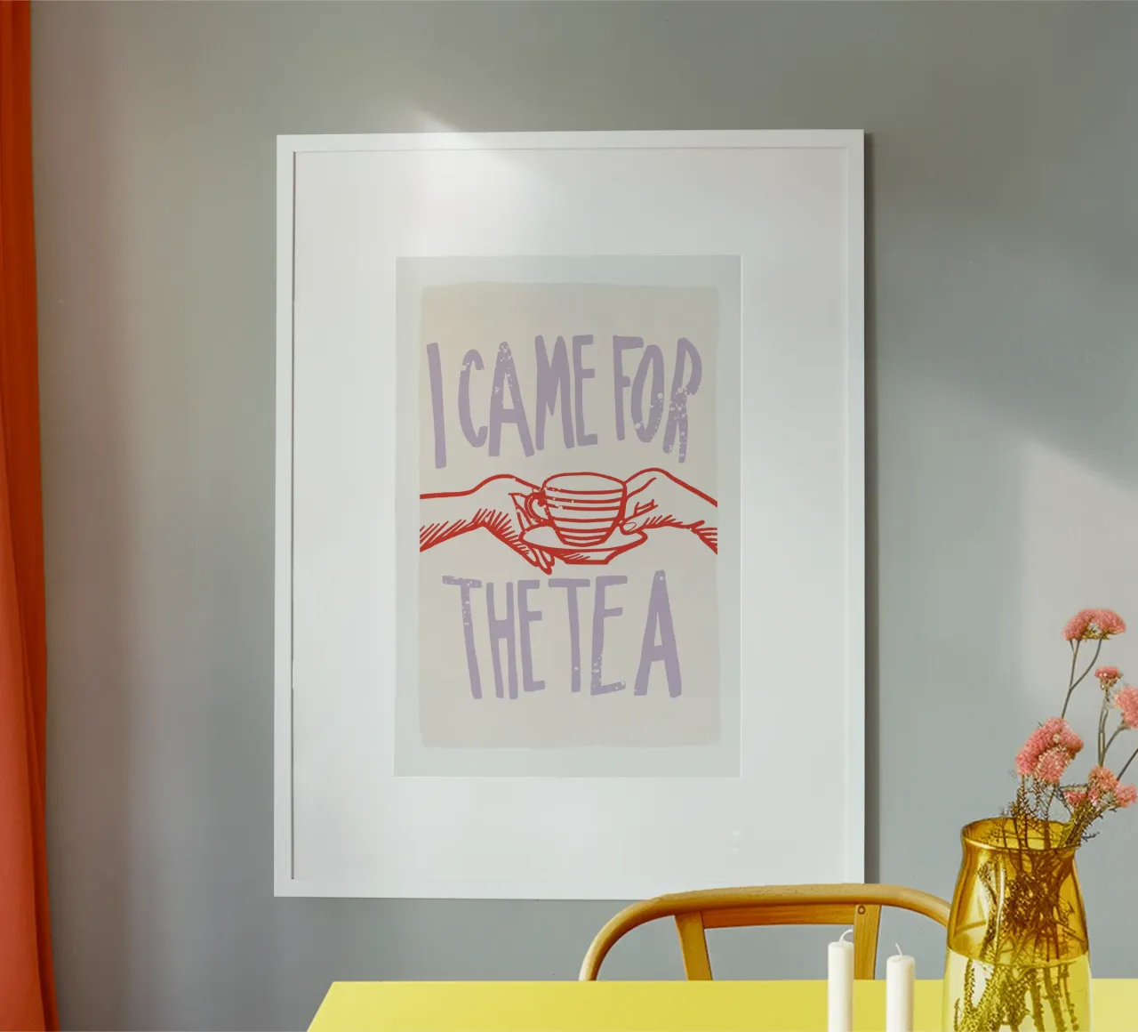 Sono venuto per il tè poster con telaio in legno da Malou-Studio