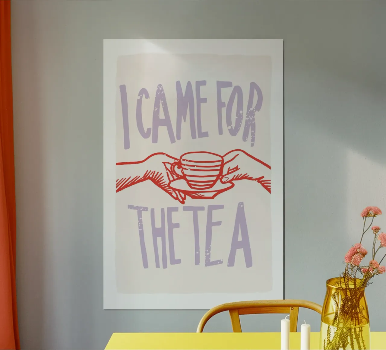 Sono venuto per il tè poster con telaio in legno da Malou-Studio