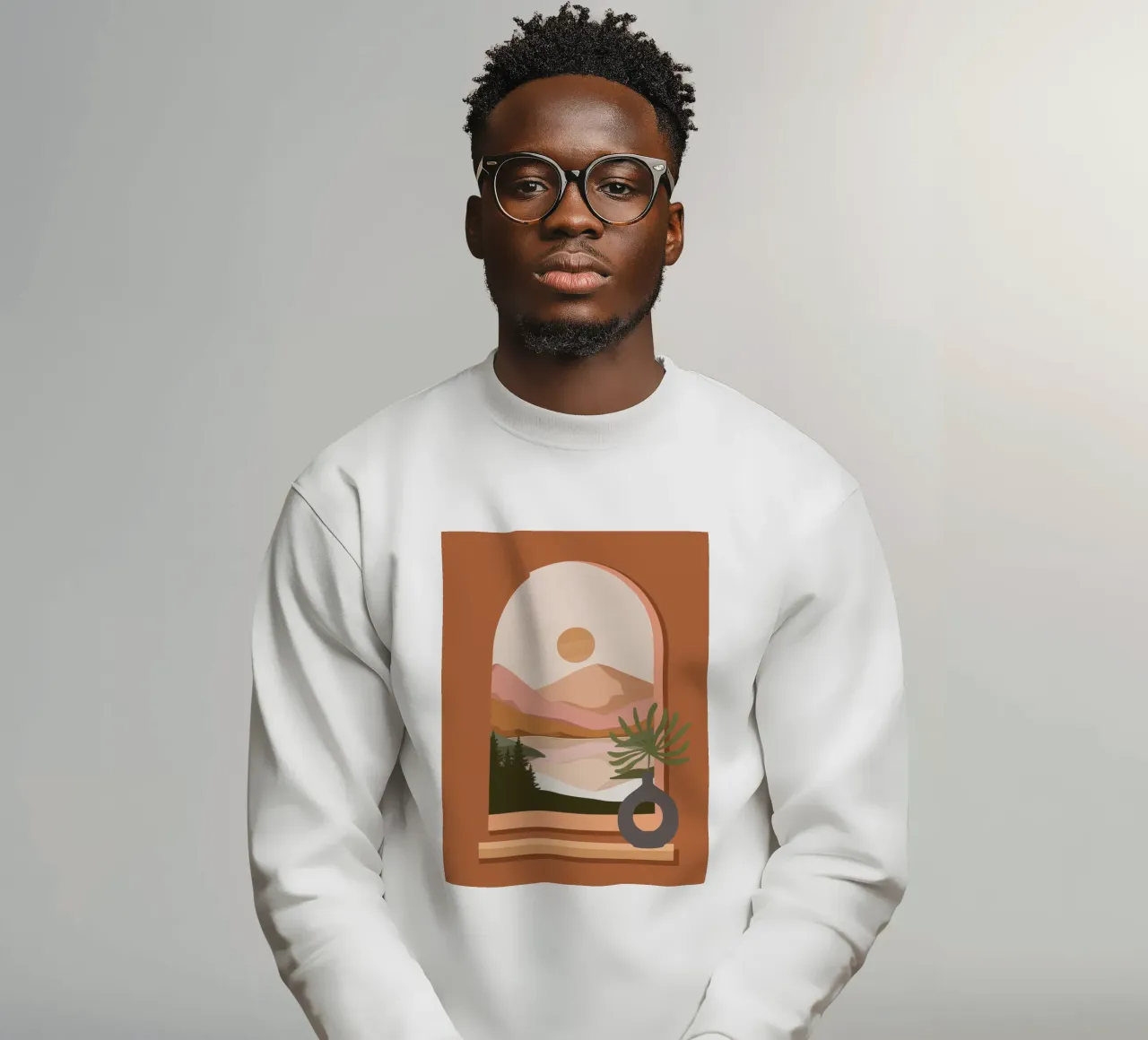 Vase with a green plant in front of an arched window felpa da LisaArtes