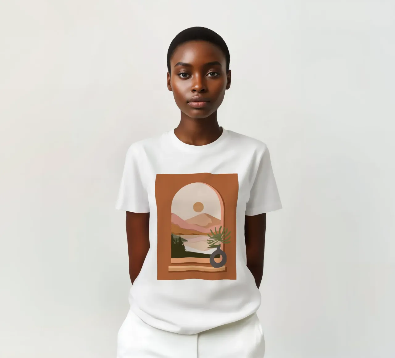 Vase with a green plant in front of an arched window t-shirt da LisaArtes