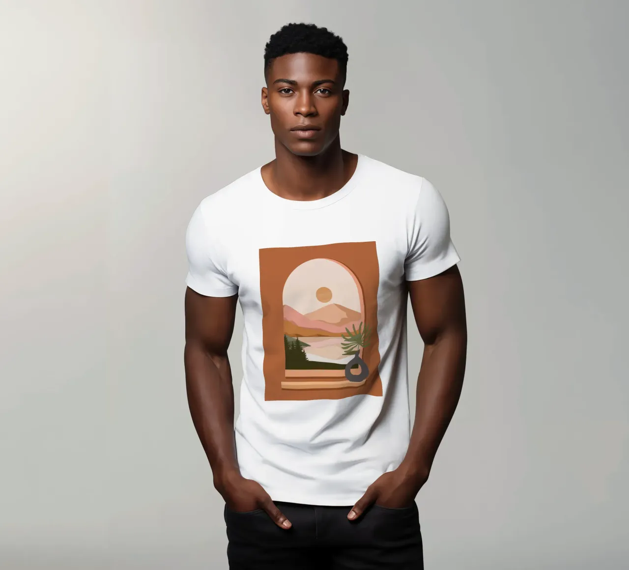 Vase with a green plant in front of an arched window t-shirt da LisaArtes