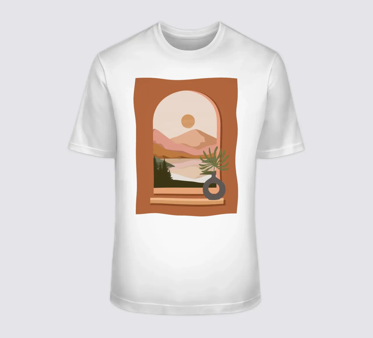 Vase with a green plant in front of an arched window t-shirt da LisaArtes