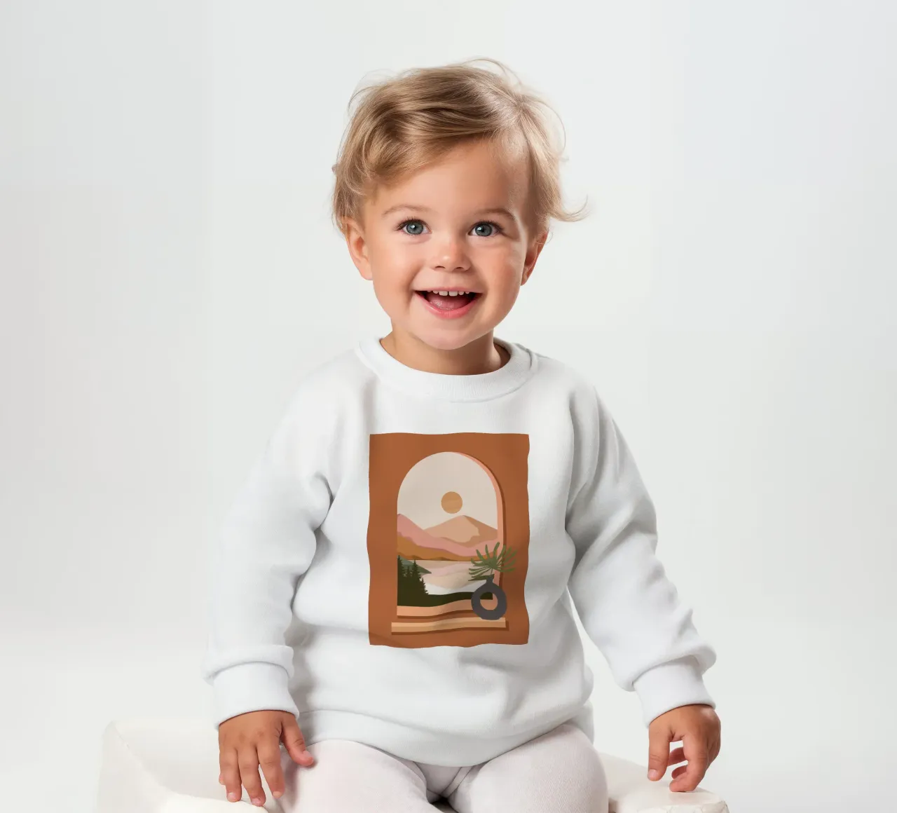 Vase with a green plant in front of an arched window felpa neonato da LisaArtes