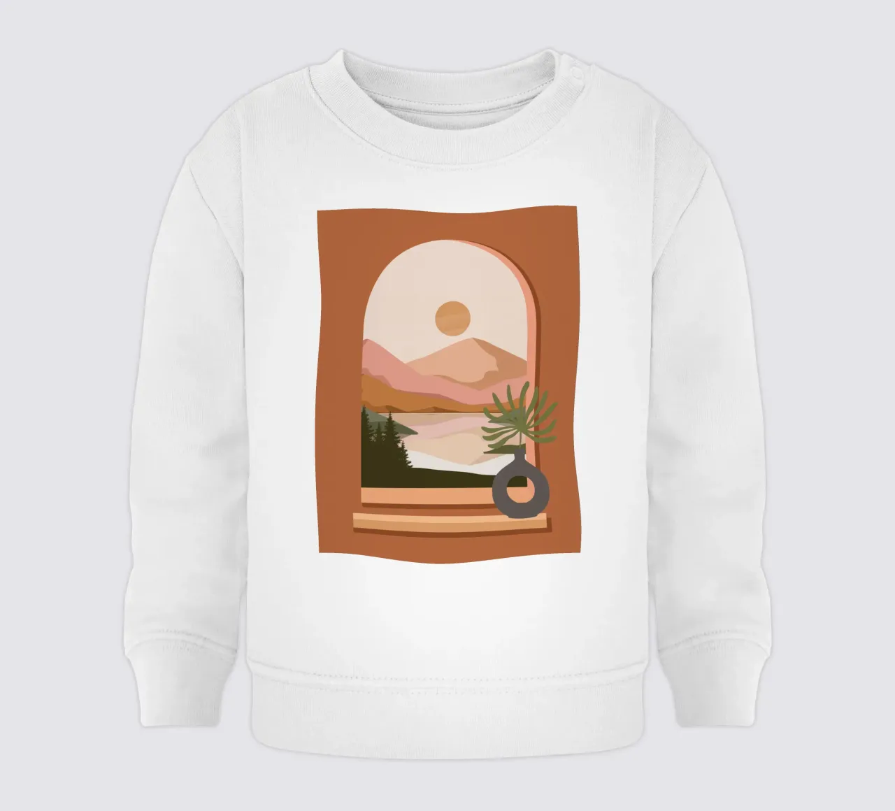 Vase with a green plant in front of an arched window felpa neonato da LisaArtes