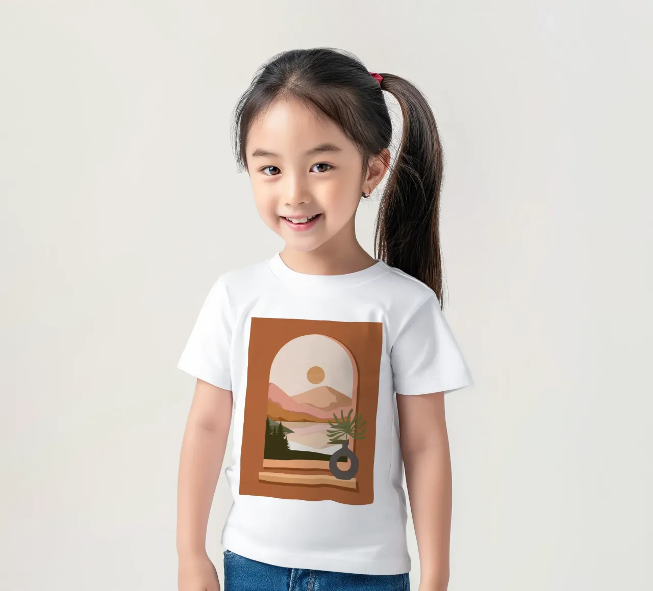 Vase with a green plant in front of an arched window t-shirt bambini da LisaArtes