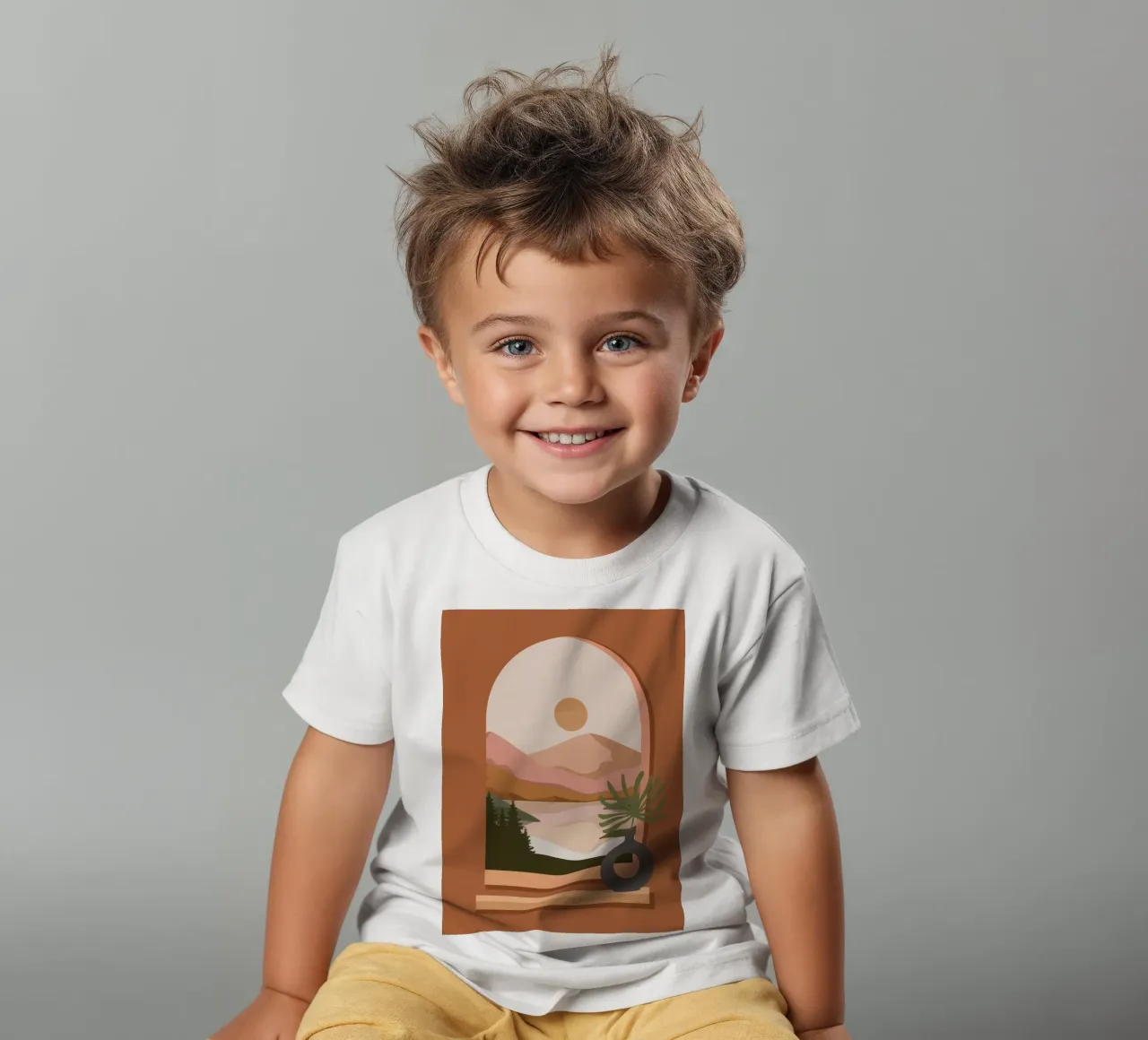 Vase with a green plant in front of an arched window t-shirt bambini da LisaArtes