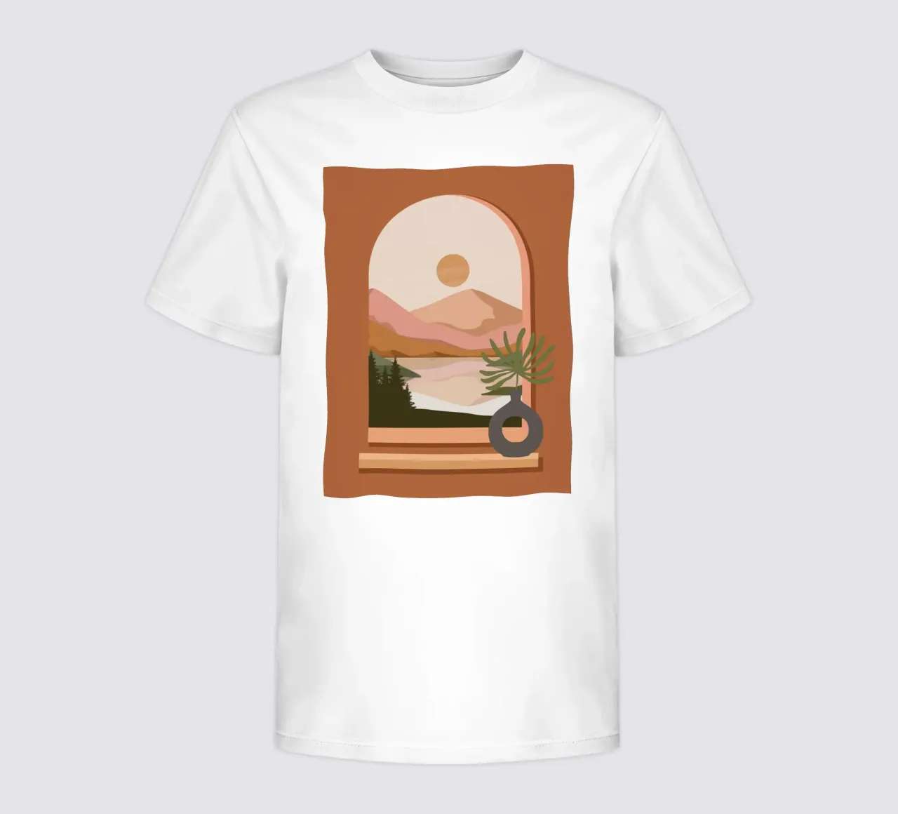 Vase with a green plant in front of an arched window t-shirt bambini da LisaArtes