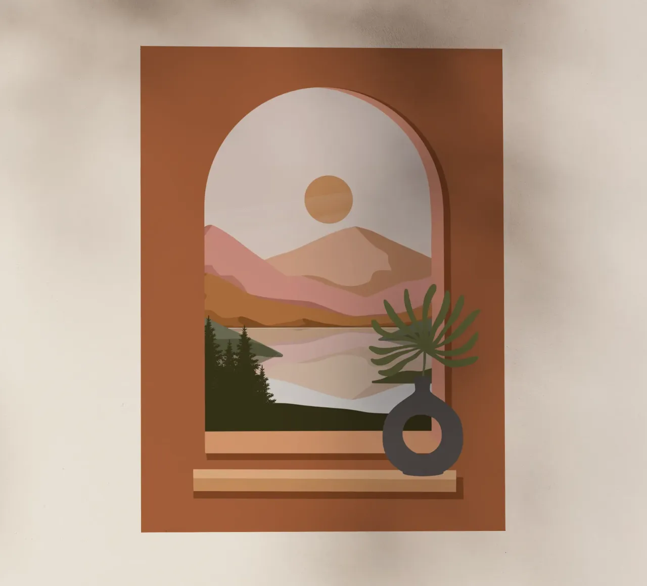 Vase with a green plant in front of an arched window pellicola backlit da LisaArtes