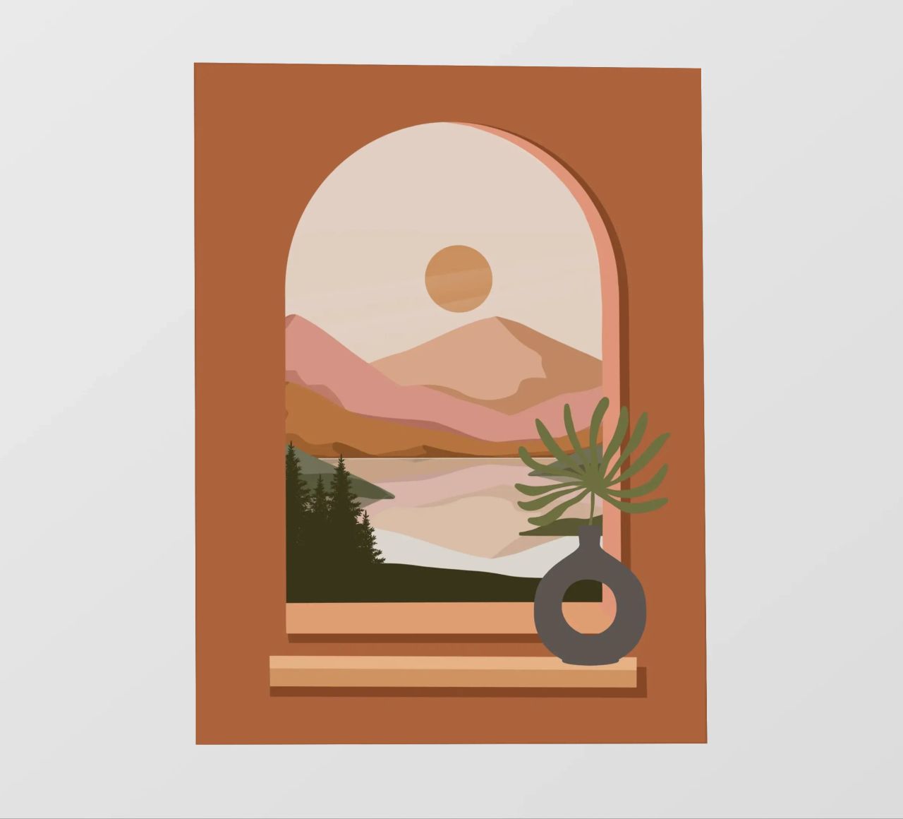 Vase with a green plant in front of an arched window pellicola backlit da LisaArtes