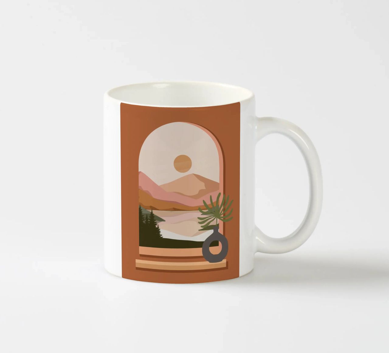 Vase with a green plant in front of an arched window tazza in ceramica da LisaArtes