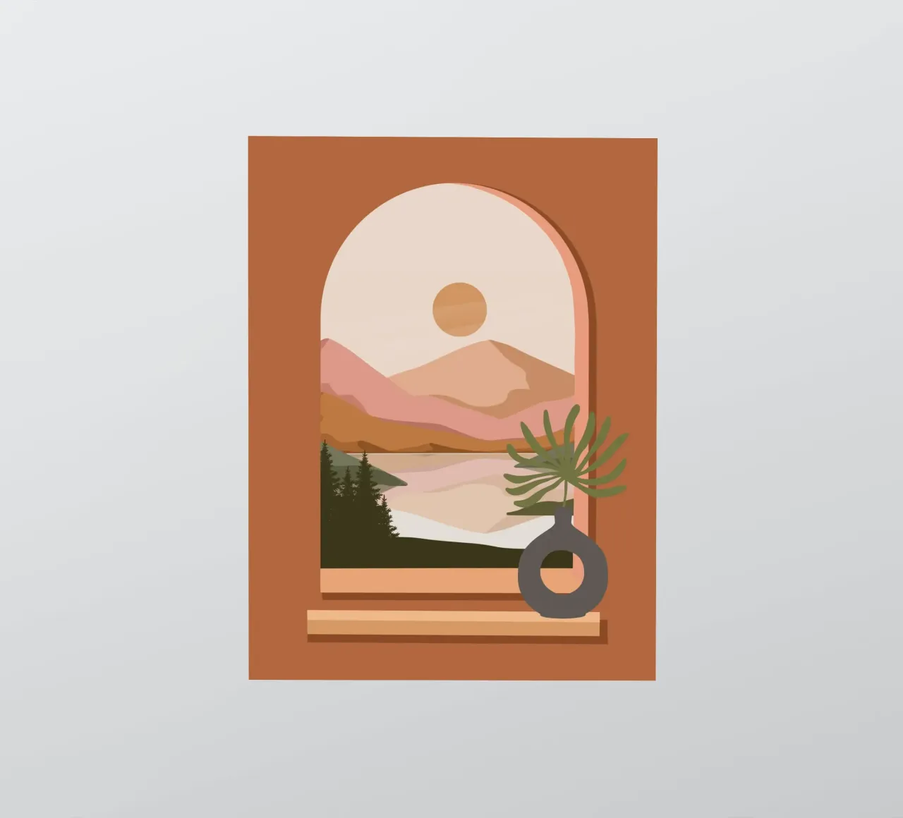 Vase with a green plant in front of an arched window adesivo da LisaArtes