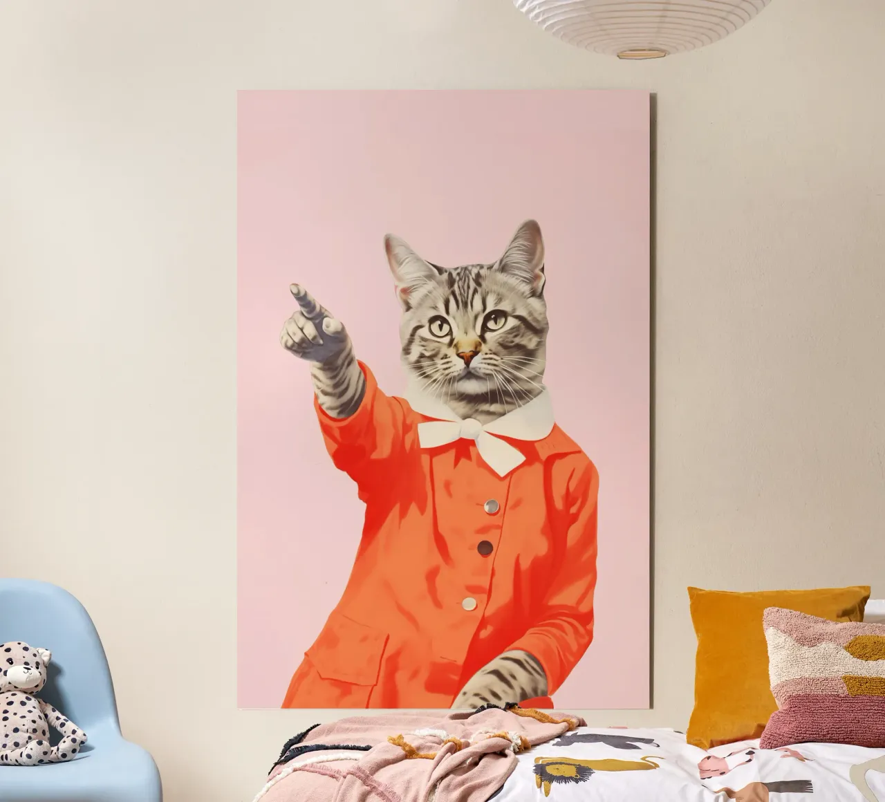 Kitty Cat in Orange Kleid Alu-Dibond von Malou-Studio