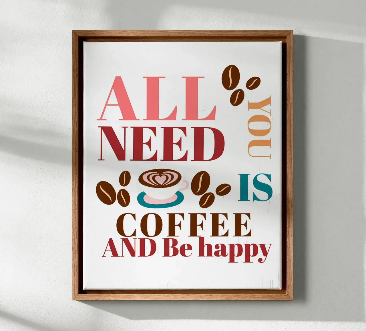 Tutto ciò che serve è caffè e felicità tela con Cornice a cassetta da inspirational quote