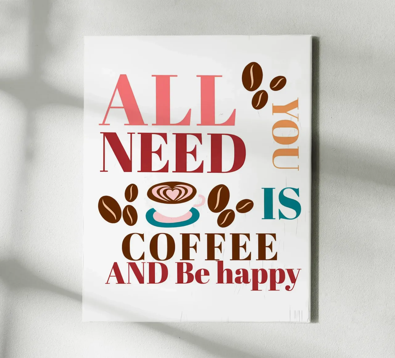 Tutto ciò che serve è caffè e felicità tela con Cornice a cassetta da inspirational quote