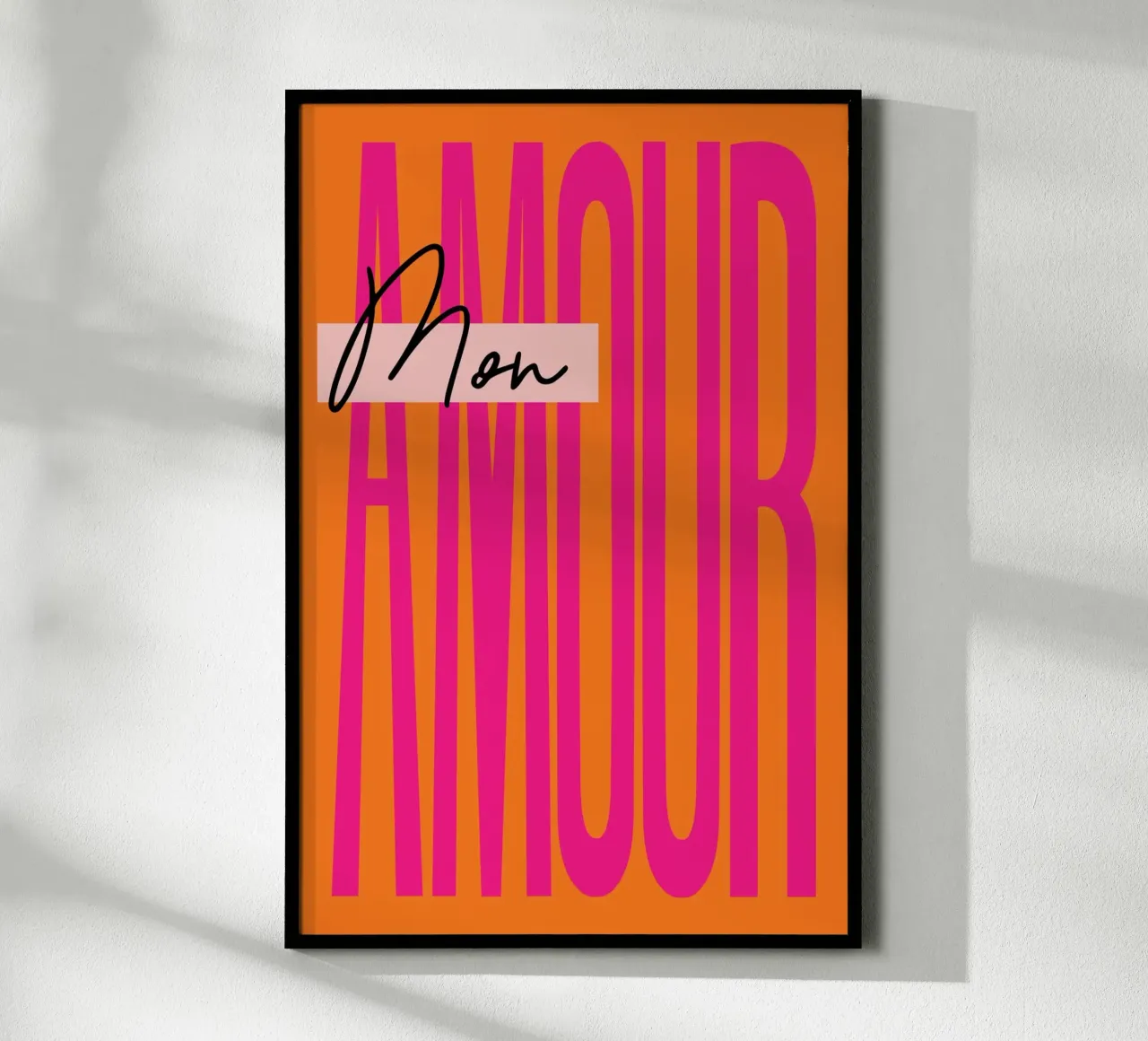 Mon Amour - Arancione rosa poster con telaio in plastica da Malou-Studio