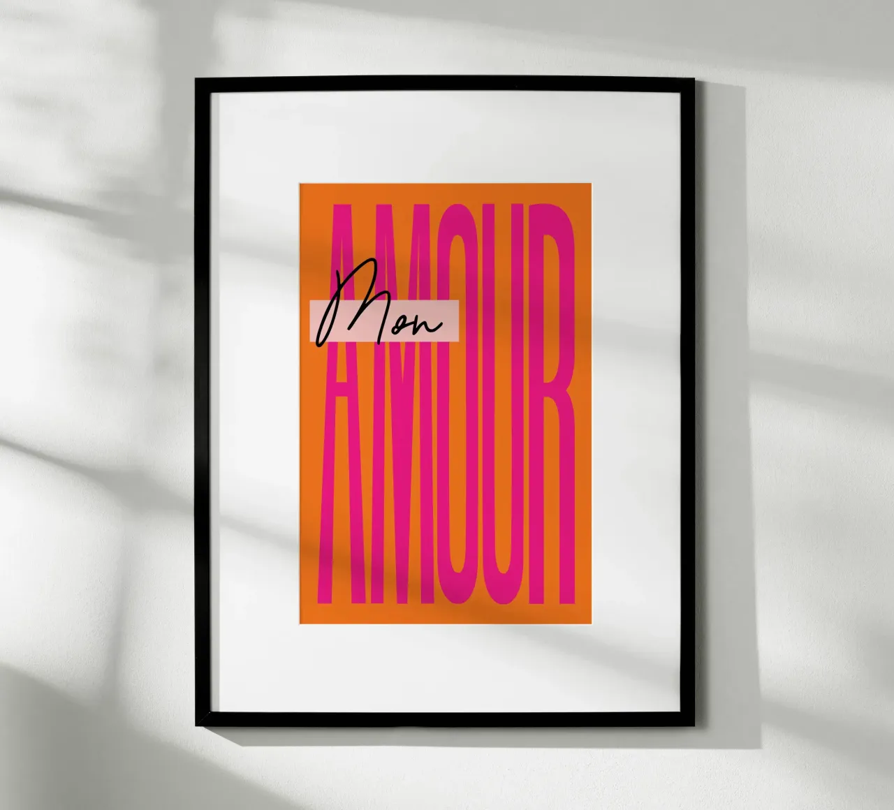 Mon Amour - Arancione rosa poster con telaio in plastica da Malou-Studio