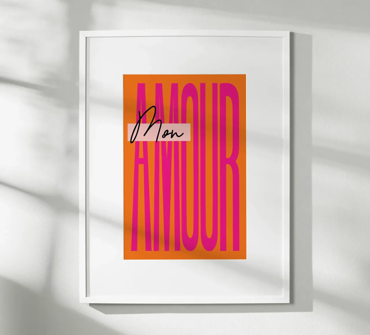 Mon Amour - Arancione rosa poster con telaio in plastica da Malou-Studio