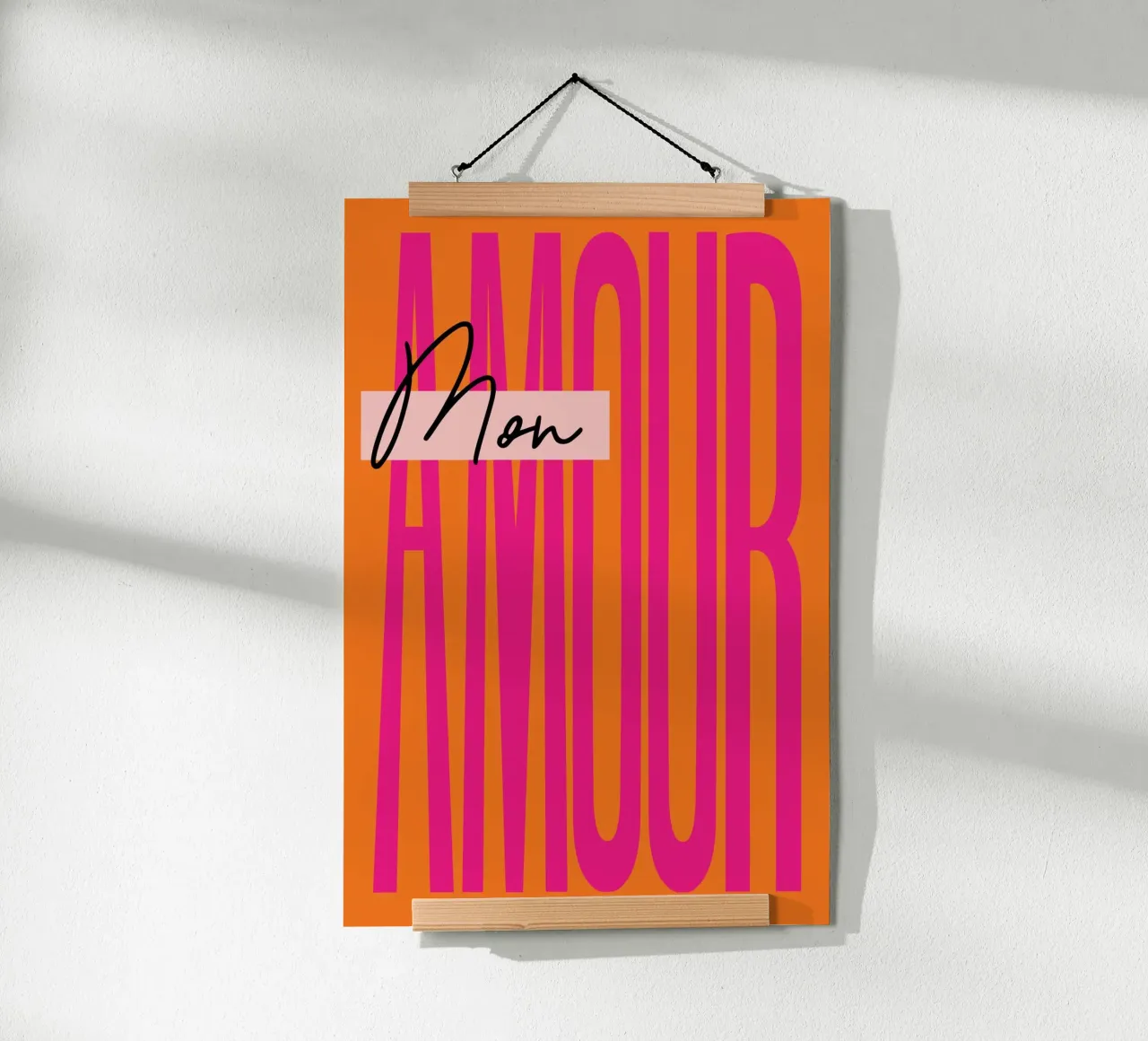 Mon Amour - Arancione rosa poster con telaio in plastica da Malou-Studio
