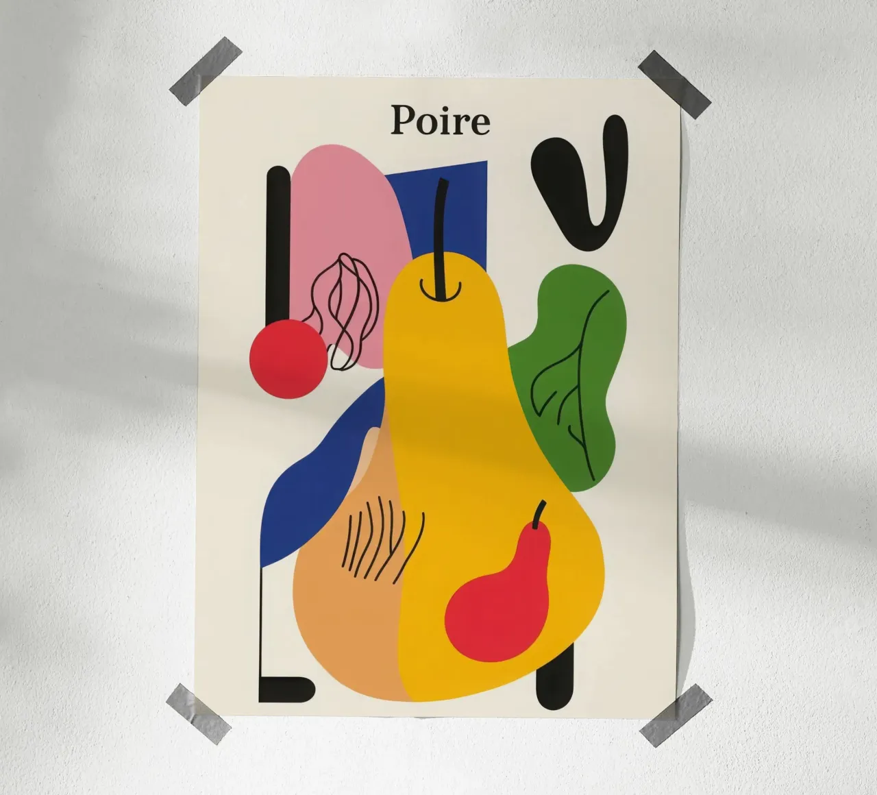 Pera geometrica poster con telaio in legno da Pop and Fruits - Affiches & posters
