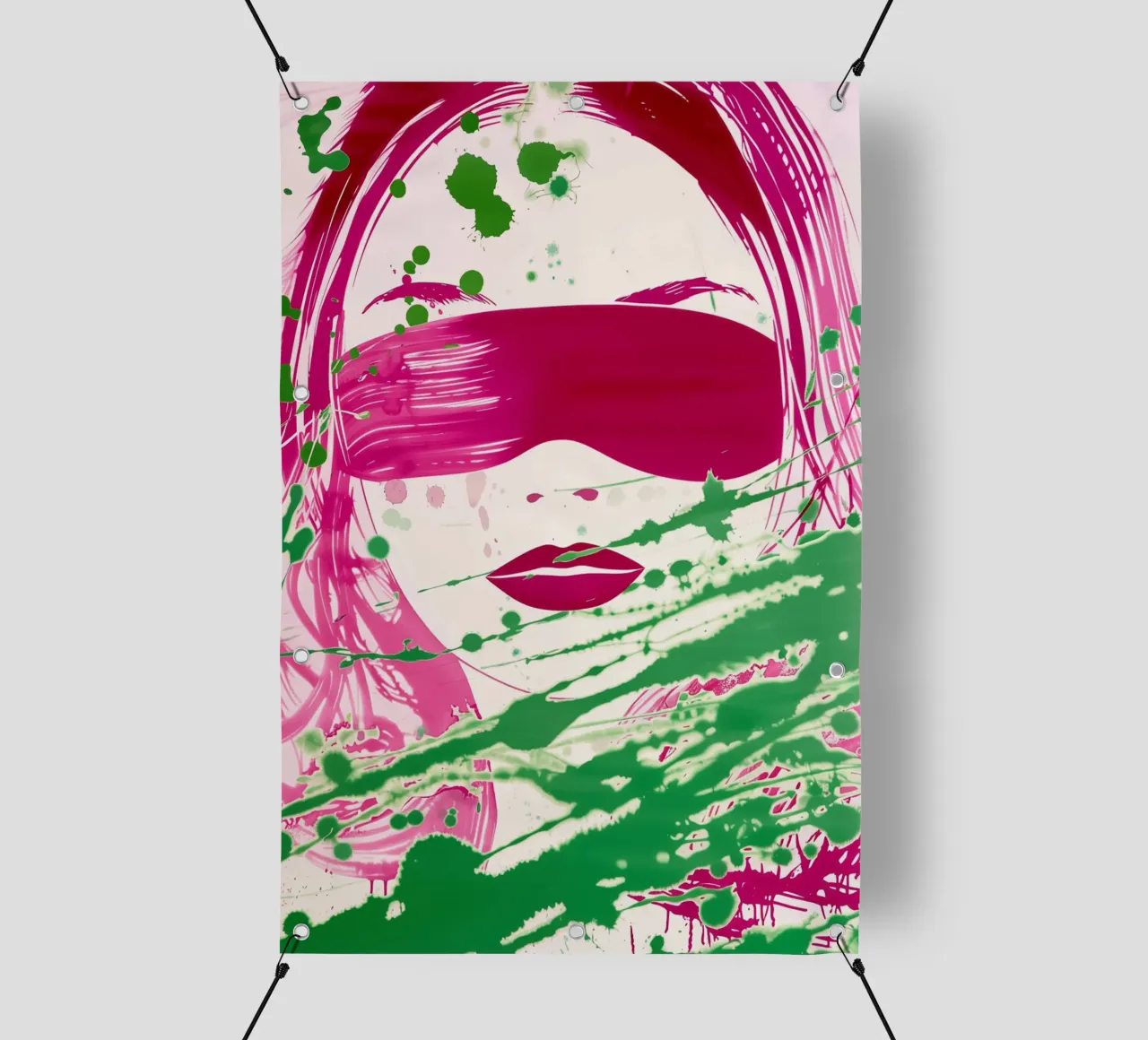 Donna bendata | Action painting con colori al neon telo in pvc da Autofocus