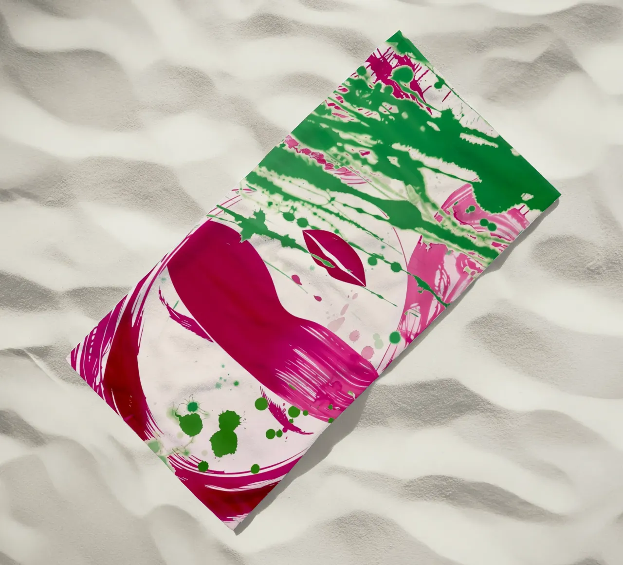 Donna bendata | Action painting con colori al neon telo mare da Autofocus