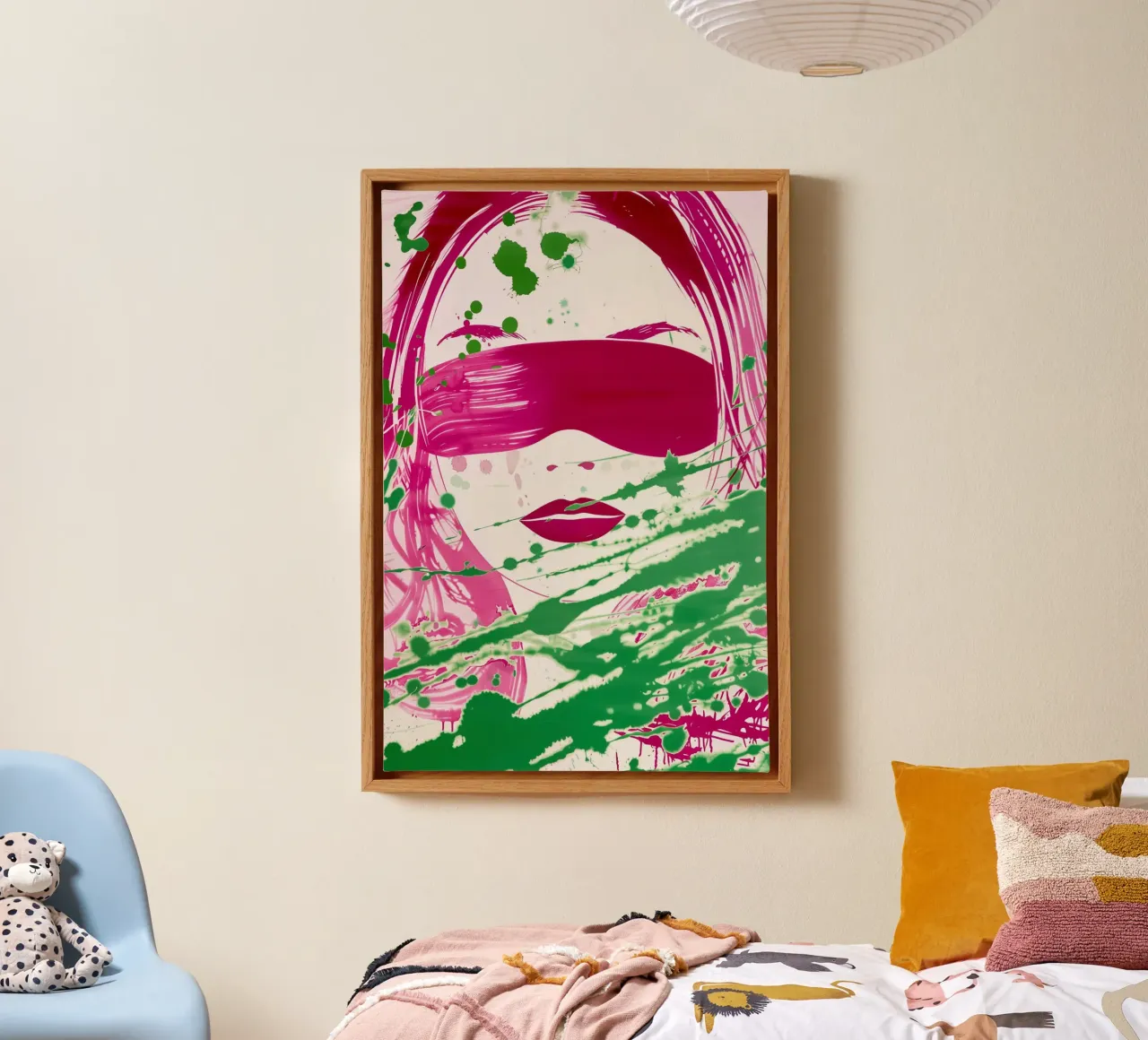 Donna bendata | Action painting con colori al neon tela con Cornice a cassetta da Autofocus
