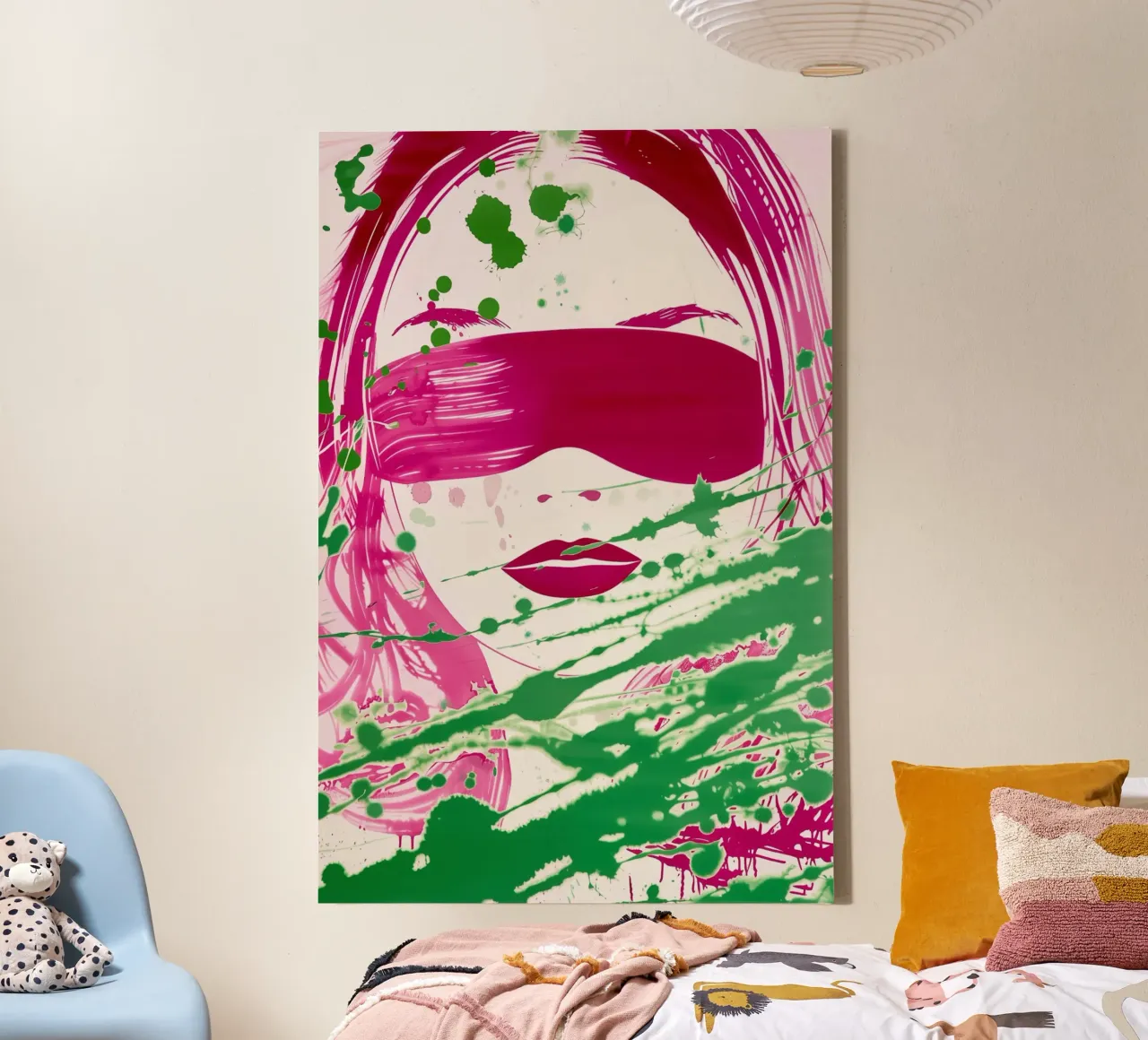 Donna bendata | Action painting con colori al neon tela con Cornice a cassetta da Autofocus