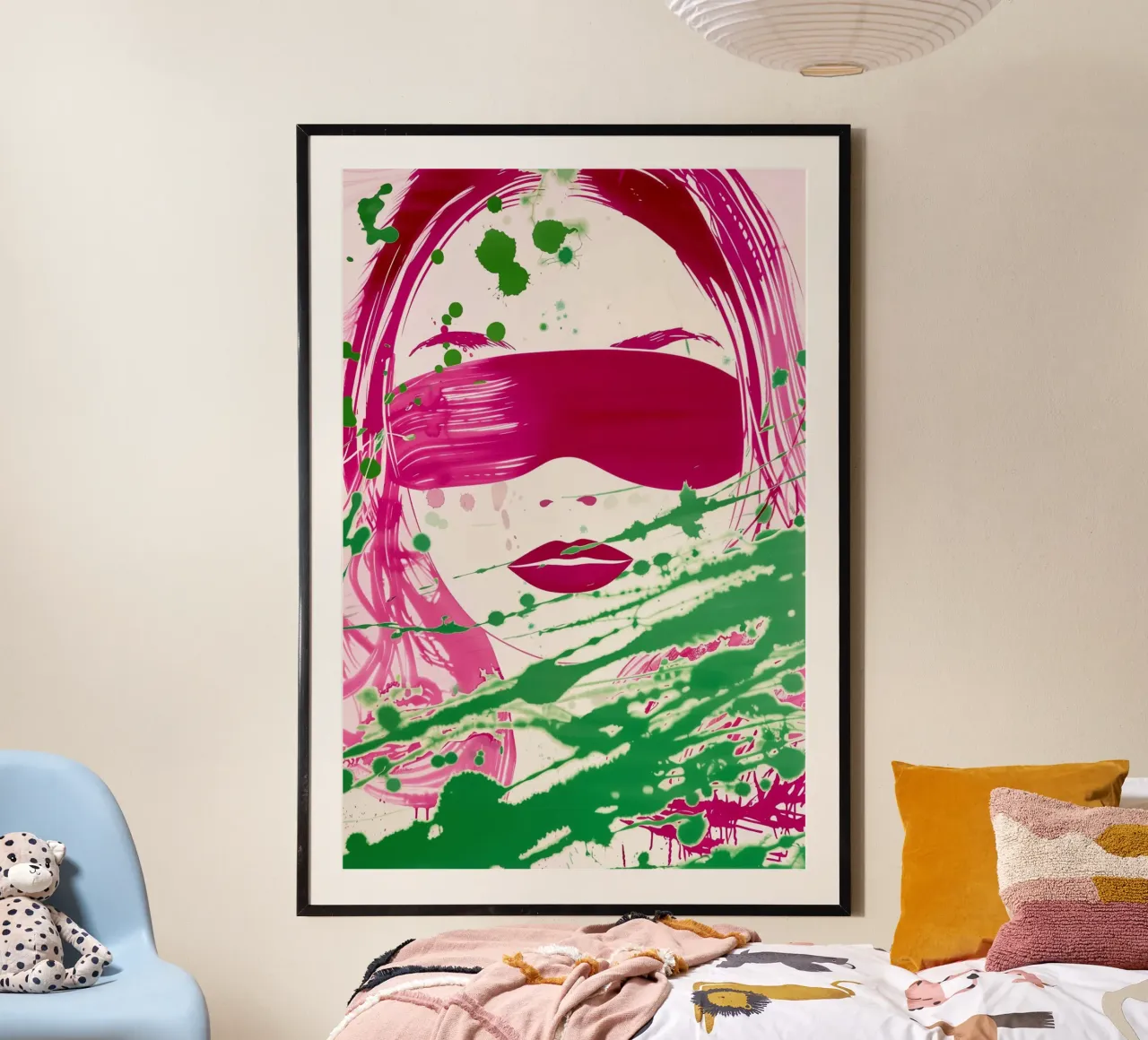 Donna bendata | Action painting con colori al neon poster da Autofocus