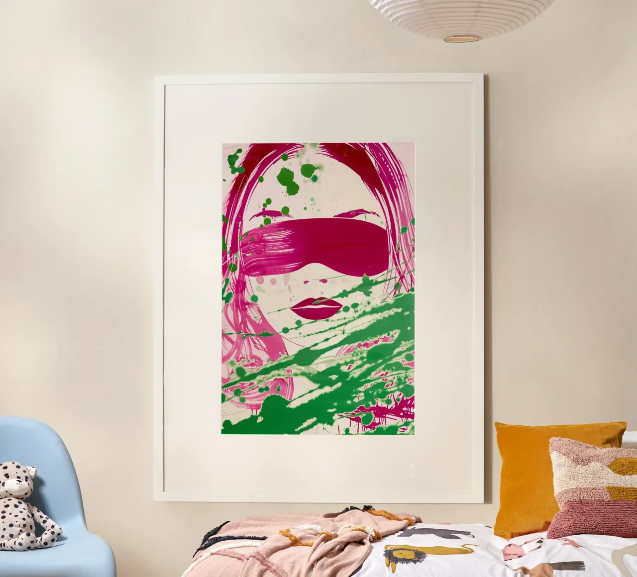 Donna bendata | Action painting con colori al neon poster da Autofocus