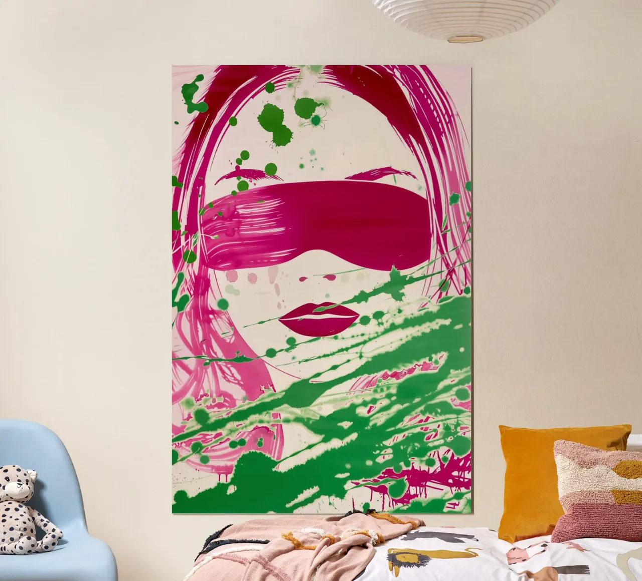 Donna bendata | Action painting con colori al neon poster da Autofocus