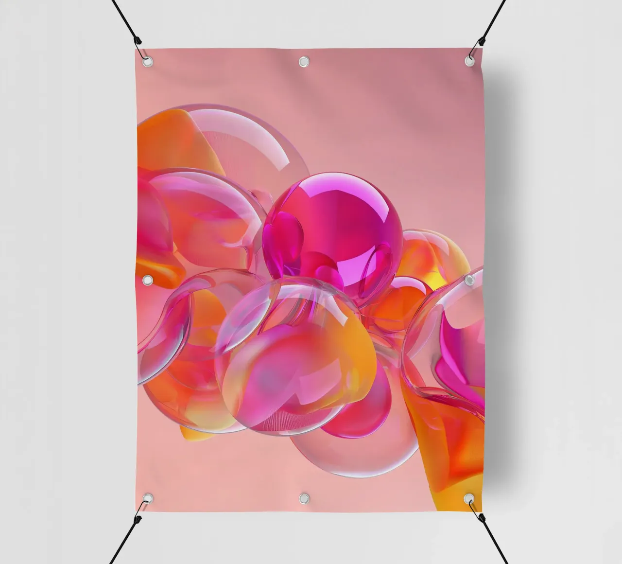 Palline di vetro rosa e arancione telo in pvc da Malou-Studio