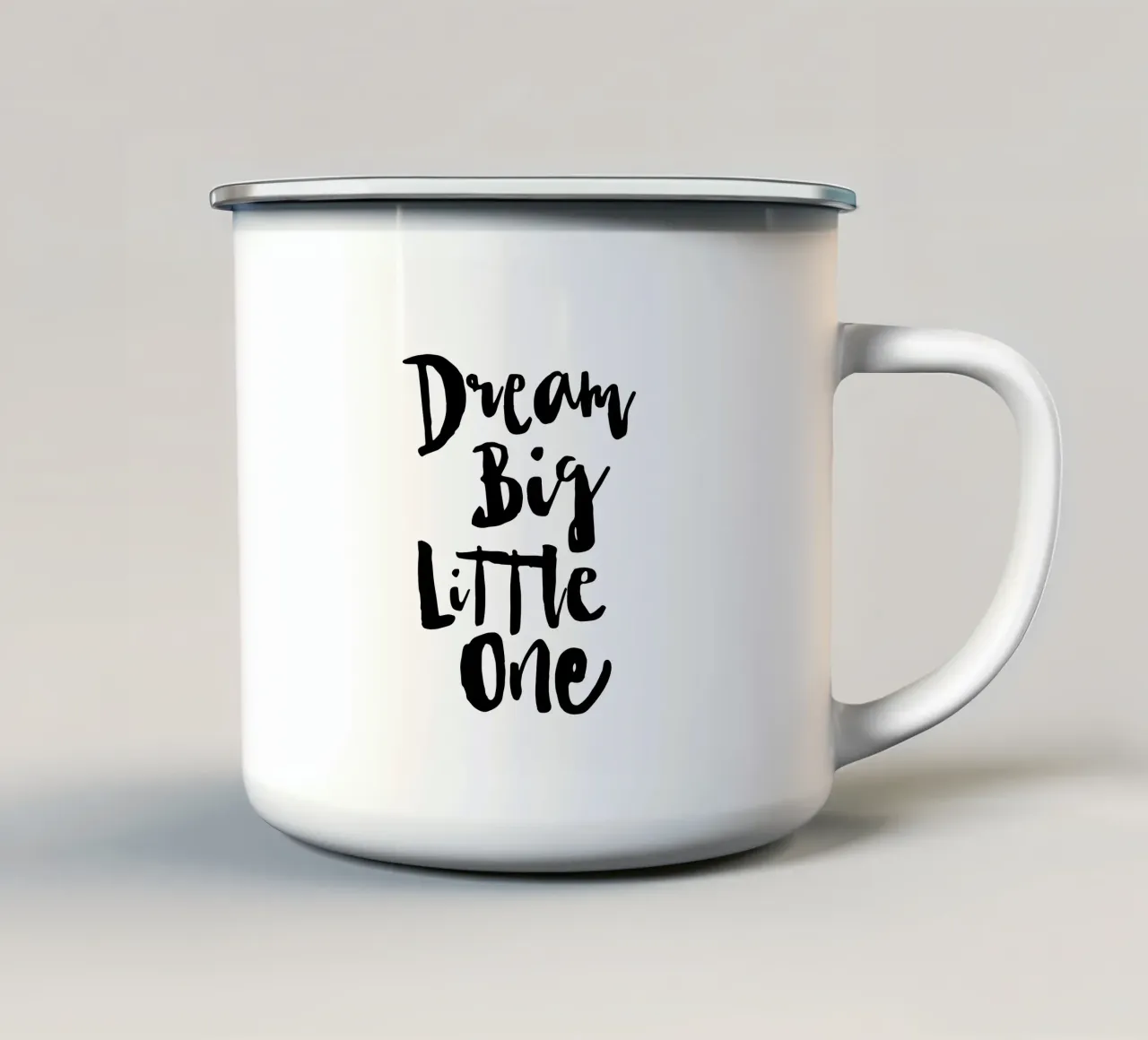 Dream Big Little One en blanco y negro taza de esmalte de THE MOTIVATED TYPE