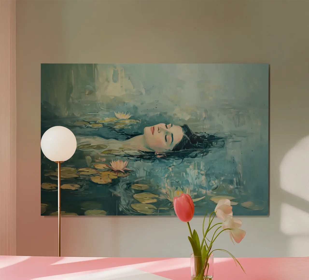 Mujer nadando entre los nenúfares de Monet poster de Autofocus