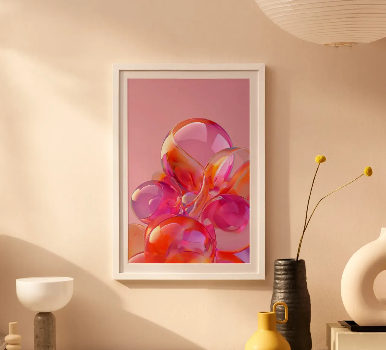 Balss di vetro rosa e arancione 02 poster con telaio in alluminio da Malou-Studio
