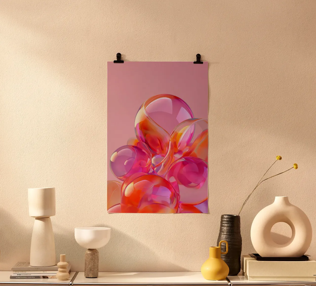 Balss di vetro rosa e arancione 02 poster con telaio in alluminio da Malou-Studio