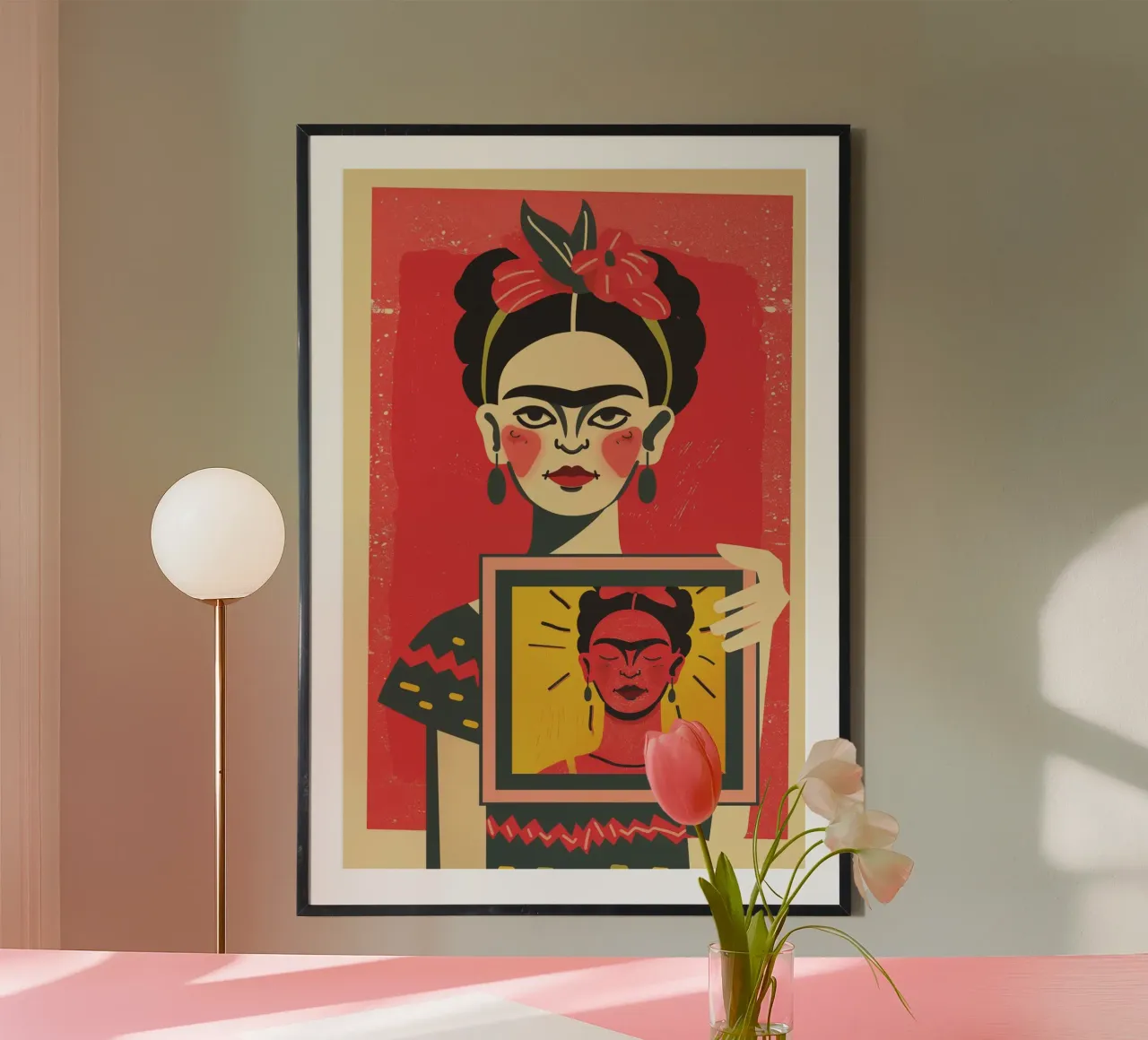 Frida Kahlo dipinge Frida Kahlo | Riflessione retrospettiva sull'arte poster con telaio in plastica da Autofocus
