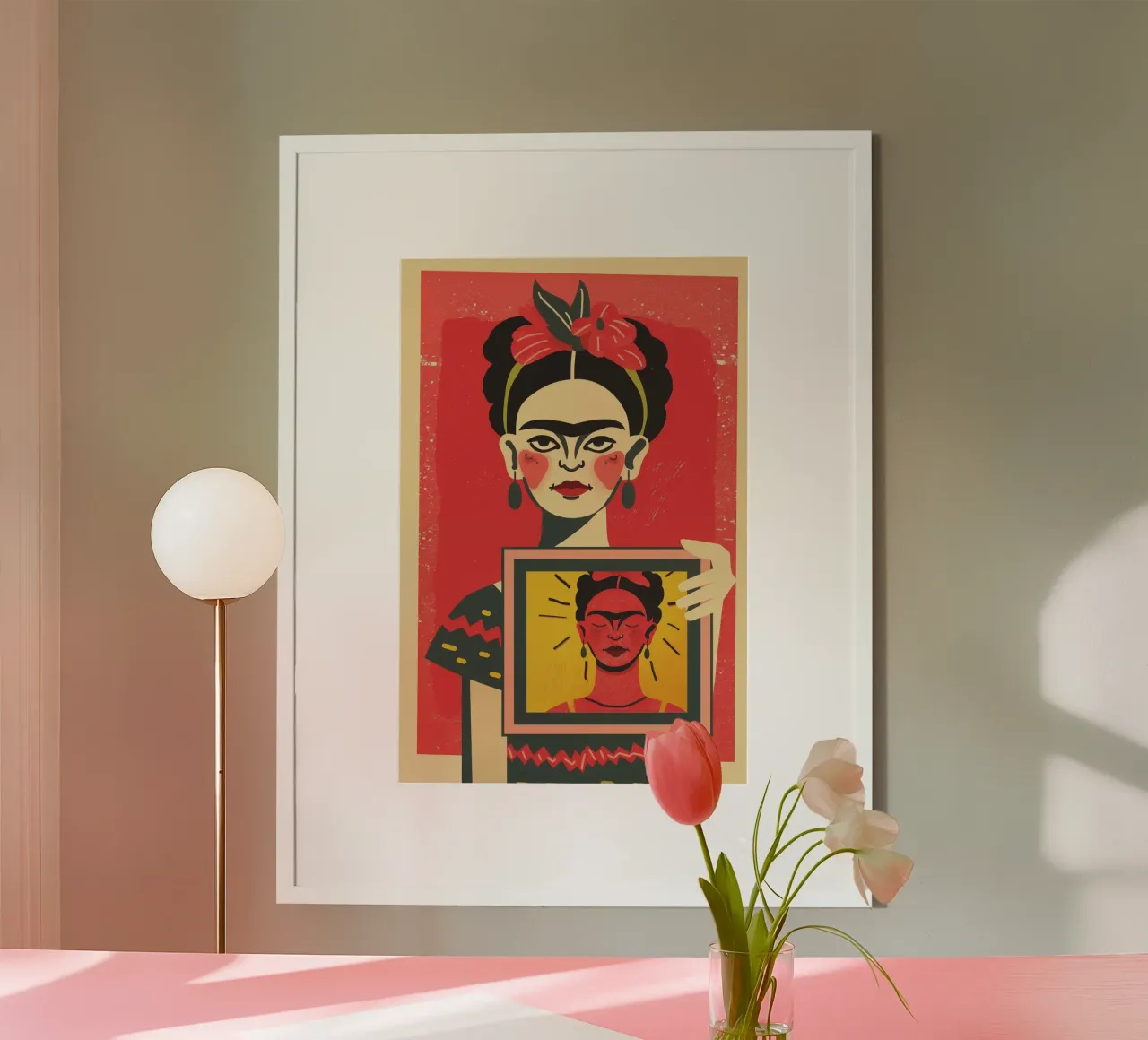 Frida Kahlo dipinge Frida Kahlo | Riflessione retrospettiva sull'arte poster con telaio in plastica da Autofocus