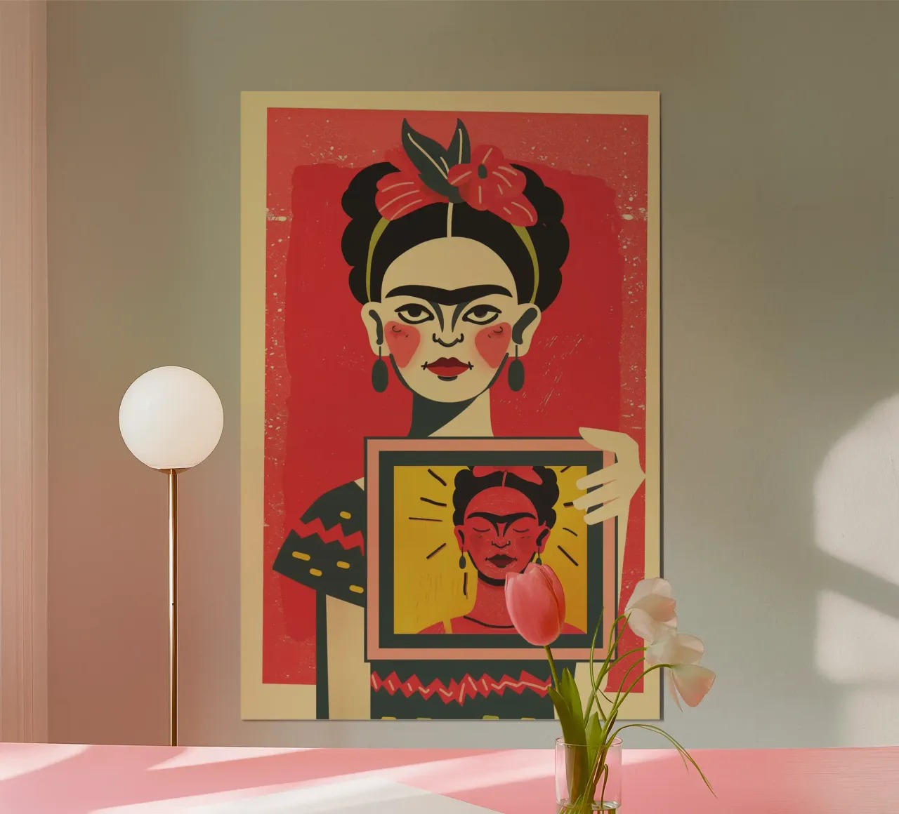 Frida Kahlo dipinge Frida Kahlo | Riflessione retrospettiva sull'arte poster con telaio in plastica da Autofocus