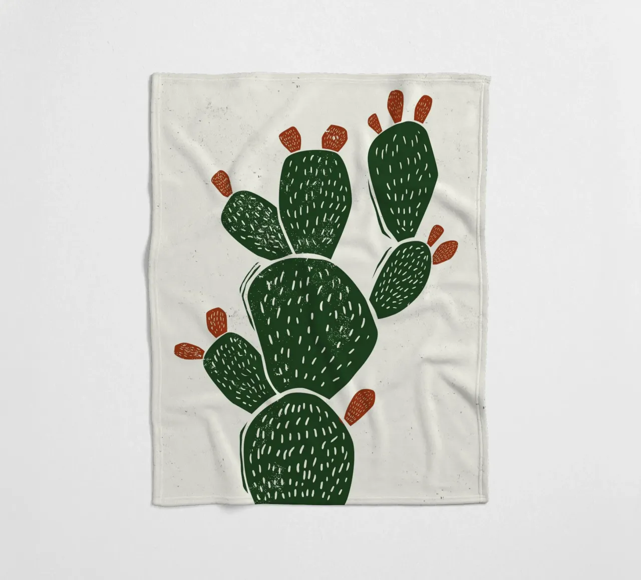 Cactus in stile linoleografico coperta in pile da Indigo Rain