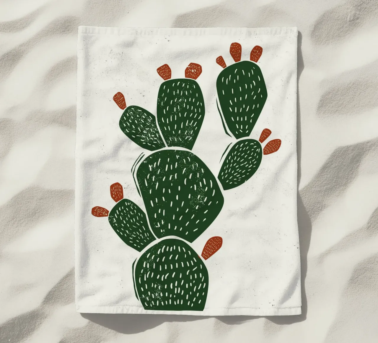 Cactus in stile linoleografico telo mare da Indigo Rain