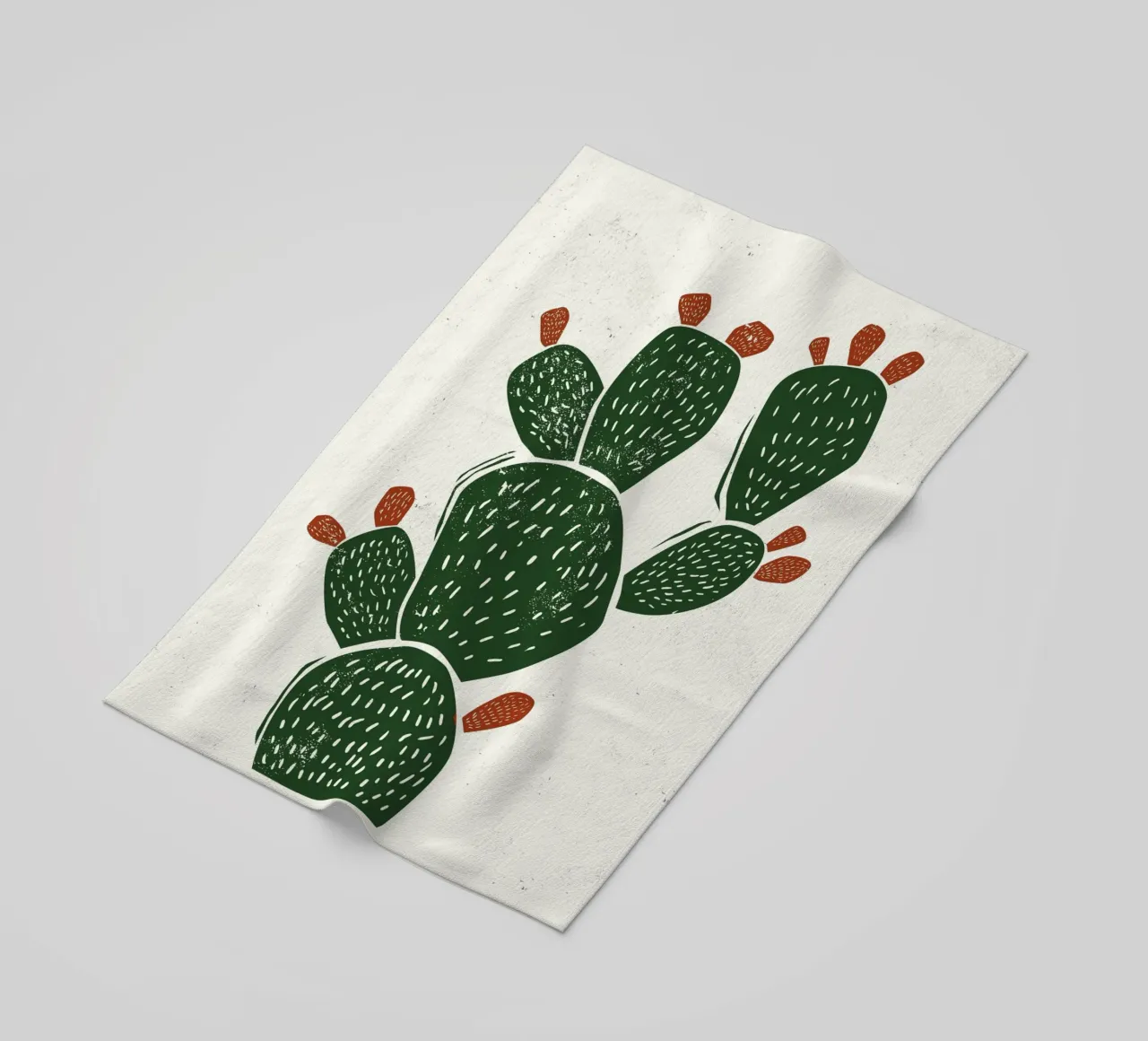Cactus in stile linoleografico telo mare da Indigo Rain