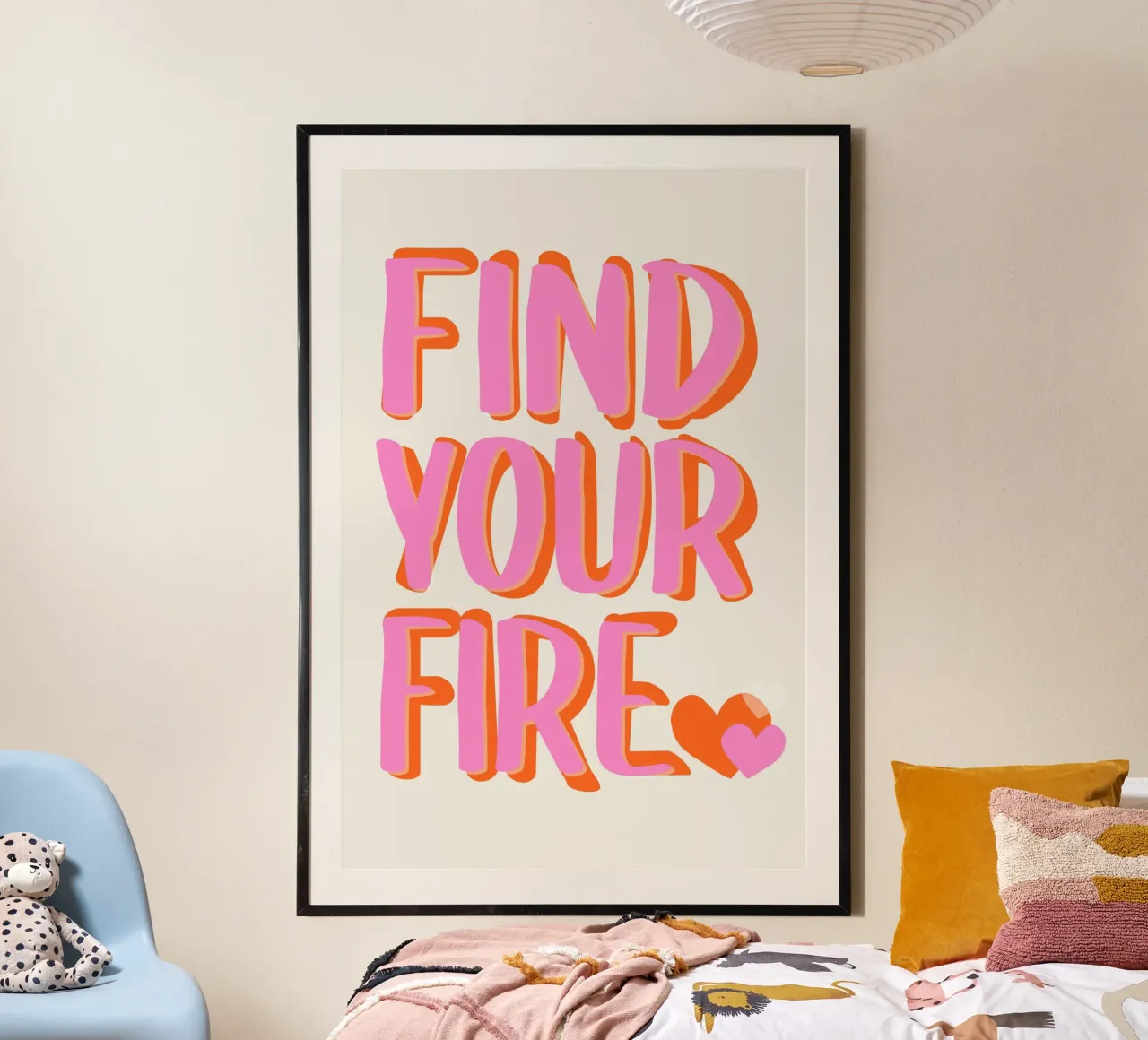 Finde dein Feuer Poster mit Holzrahmen von Malou-Studio