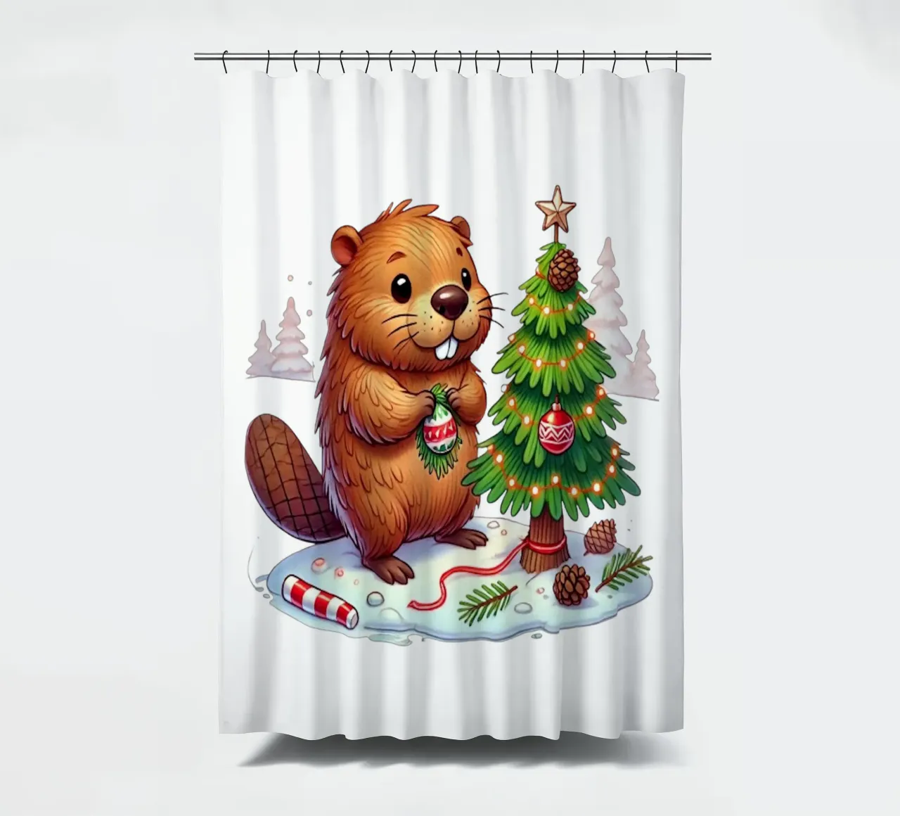 Decorazioni per l'albero di Natale del castoro in festa tenda da doccia da FluffyToons