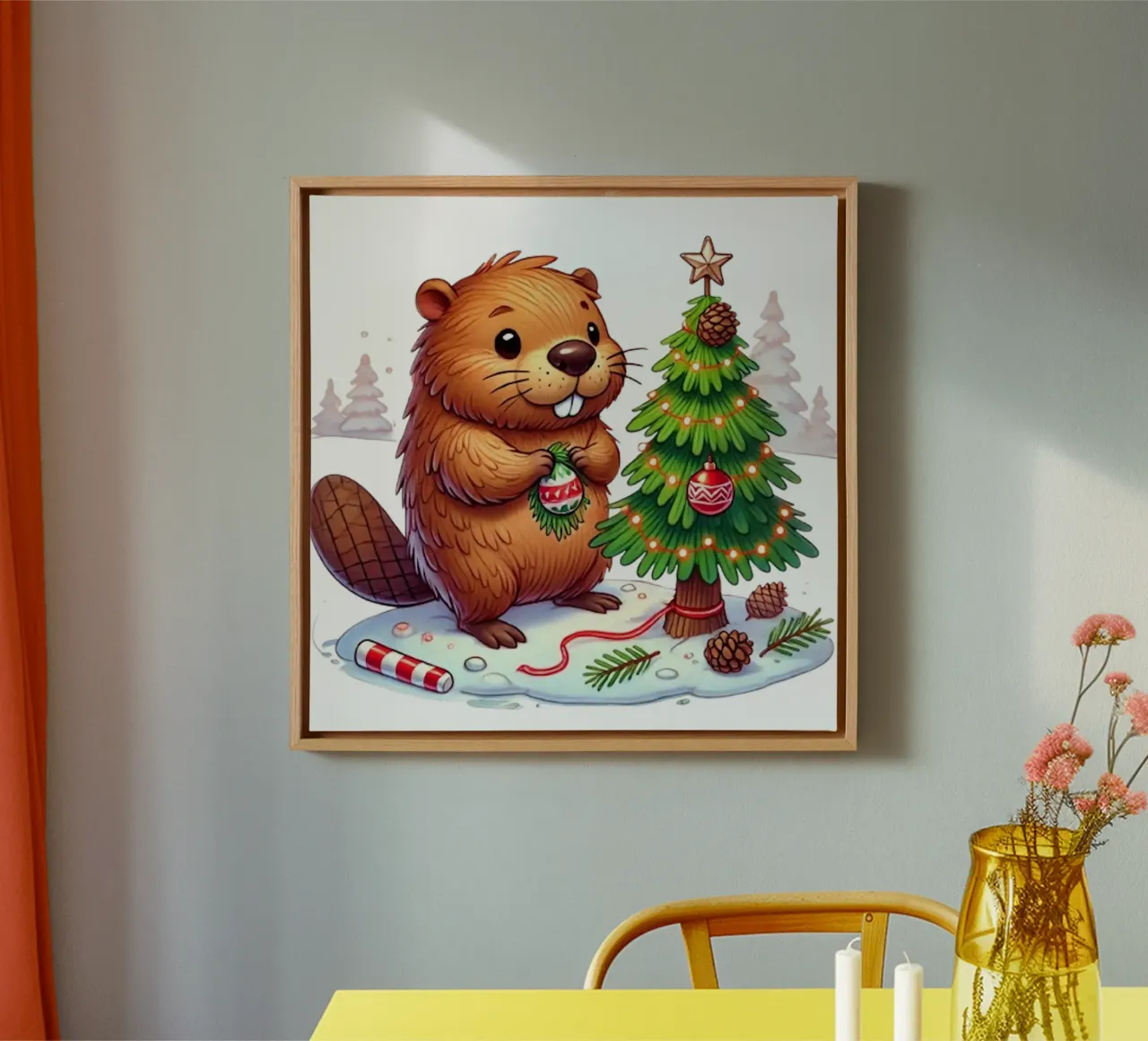 Decorazioni per l'albero di Natale del castoro in festa tela con Cornice a cassetta da FluffyToons
