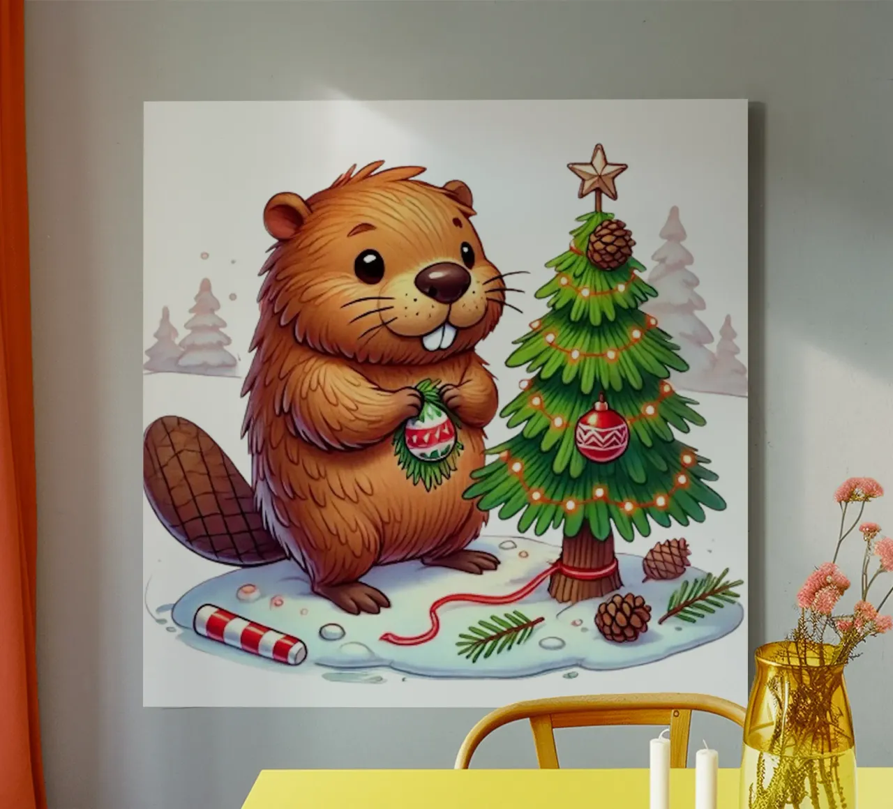 Decorazioni per l'albero di Natale del castoro in festa tela con Cornice a cassetta da FluffyToons