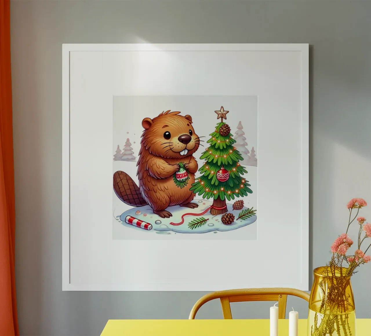 Decorazioni per l'albero di Natale del castoro in festa poster da FluffyToons
